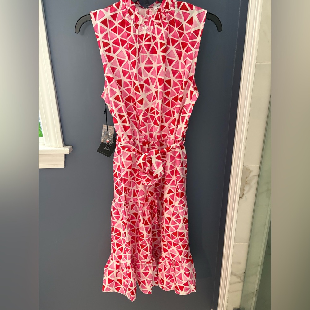 Area Stars NEW Pink and White MIDI Dress